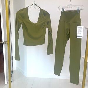 BUNDLE Lululemon Align High-Rise Pant 25" & Align Long Sleeve Shirt Bronze Green